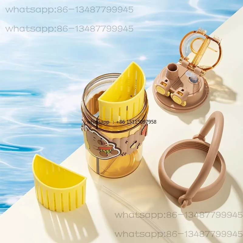 

Dual-purpose carrying pot cartoon children and students new straw sports water cup double drinking cup