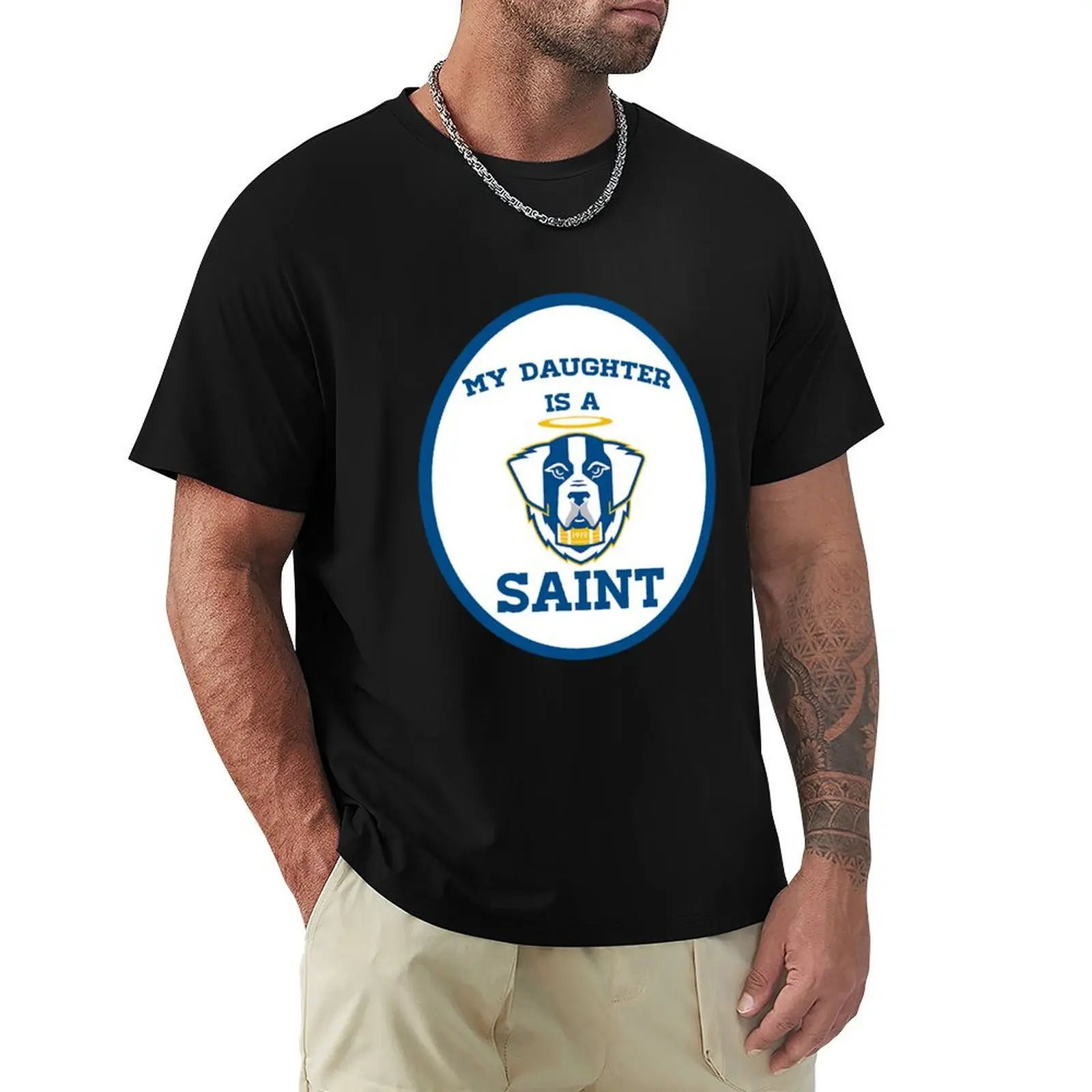 my daughter is a saint emmanuel college gear T-Shirt Basic Casual Short Sleeve Cotton Shirt