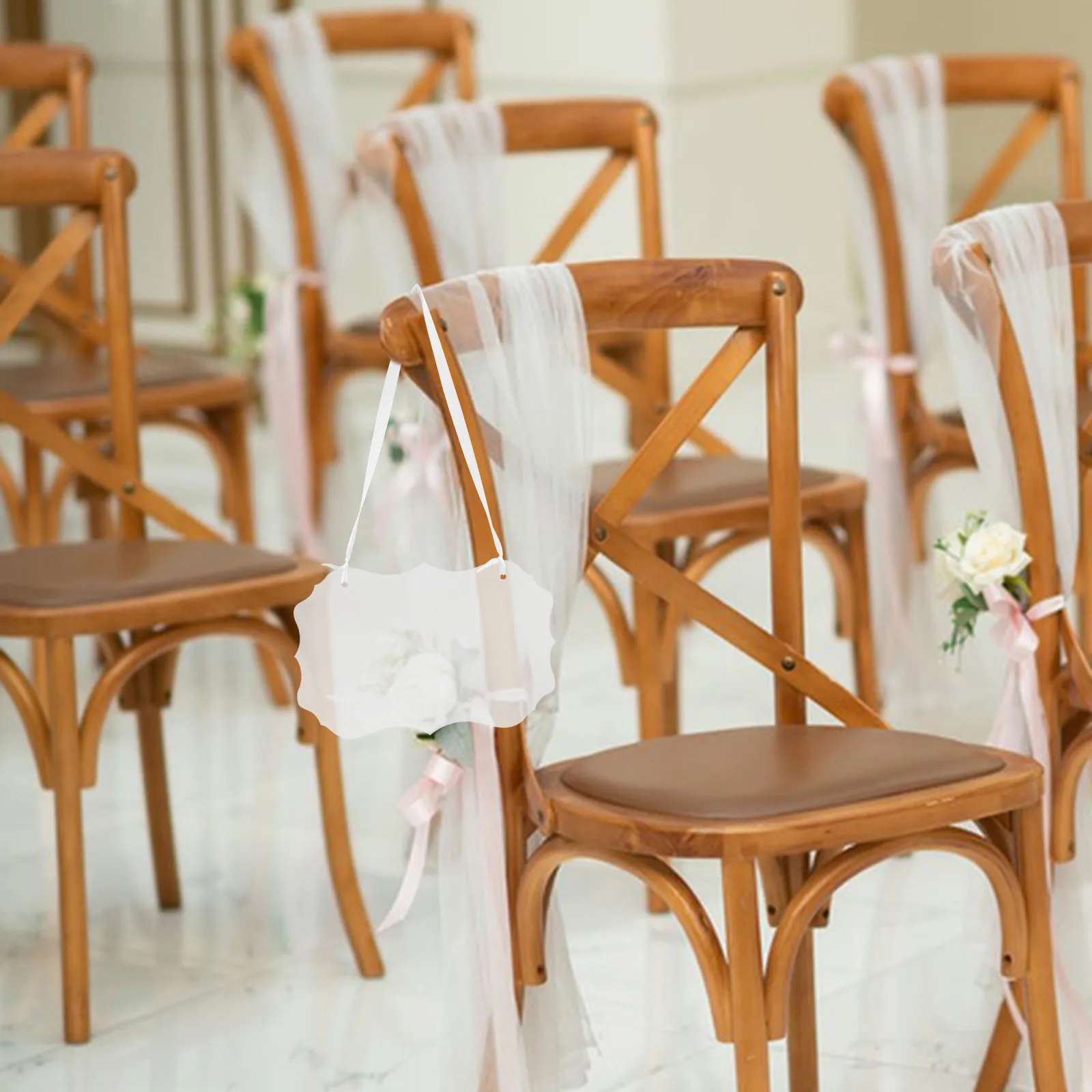 

5pcs Transparent Acrylic Signs Reserved Chairs Blank Wedding Plaque Hanging DIY Fits High Transparency Elegant Ribbon Design