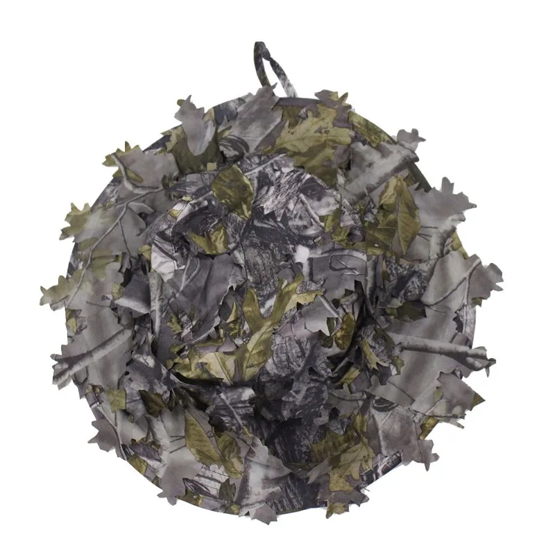 Herren 3D Blatt-Tarnmuster Boonie Hut, Verstellbare Ghillie Sonnenkappe für Jagd, Angeln, Taktik, Outdoor & PUBG Cosplay – Detail 4