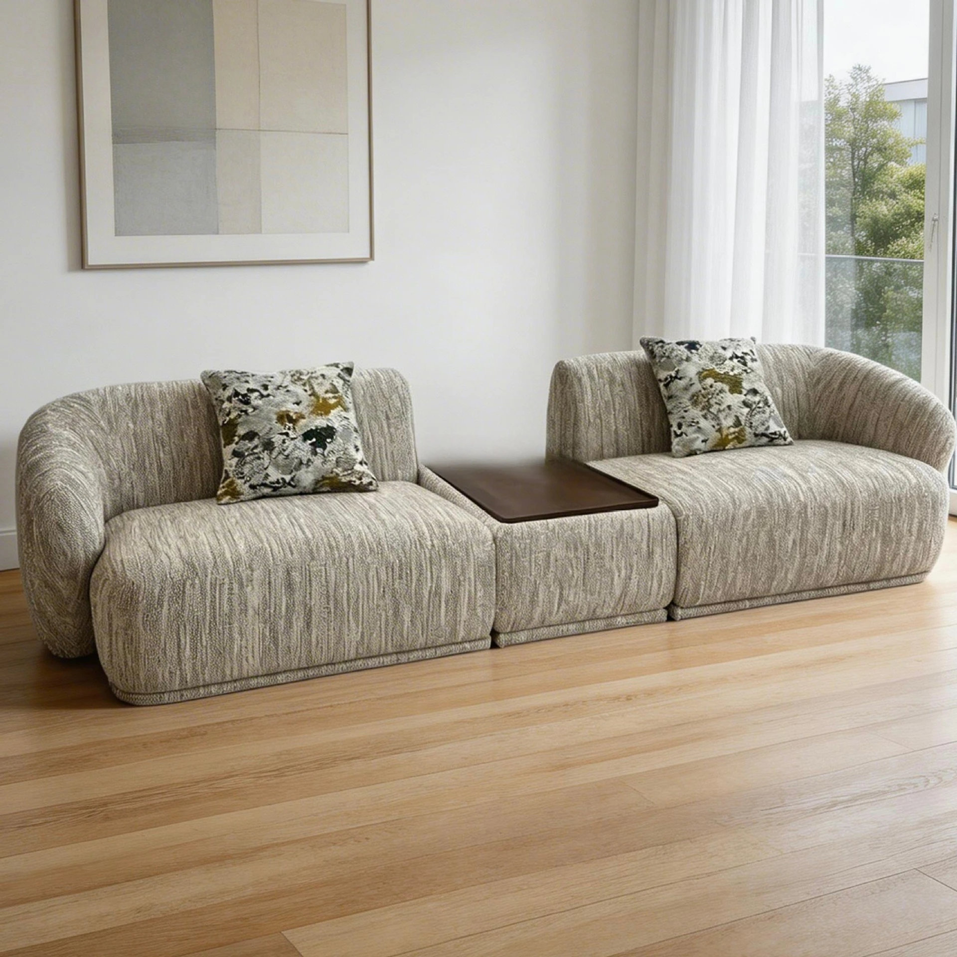 Hotel lobby, sales office, medieval style, solid wood coffee table, landscape reception sofa