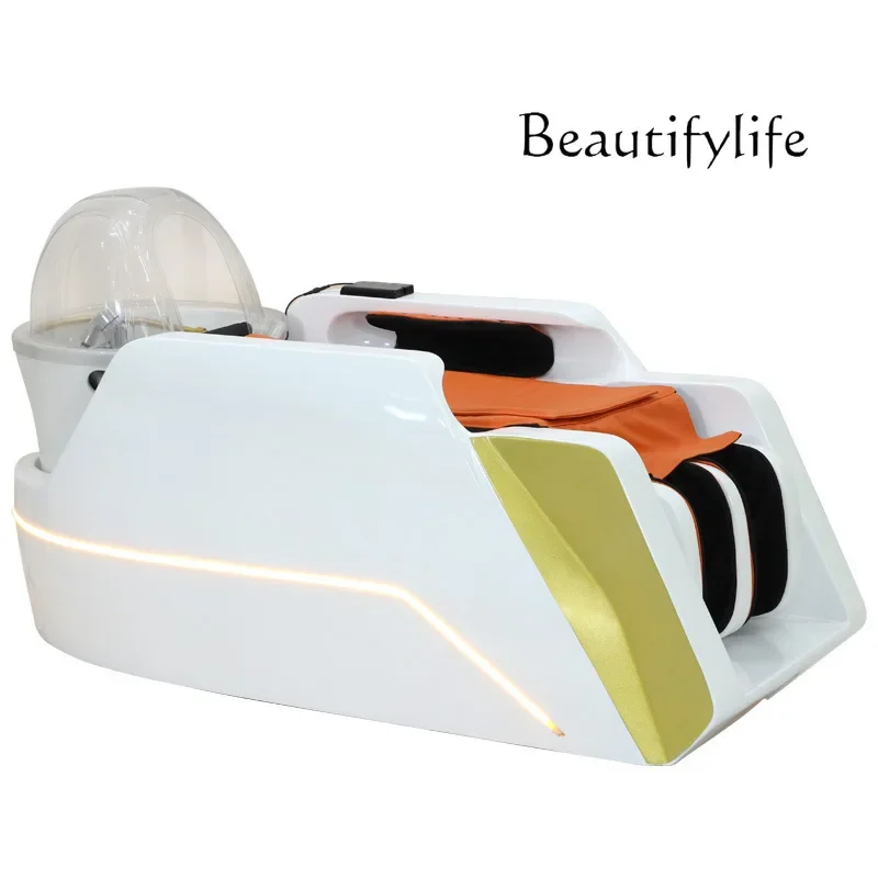 Frp Massage Shampoo Bed Hand Rolling Massage Led Light Ceramic Basin Fumigation Head Therapy Bed