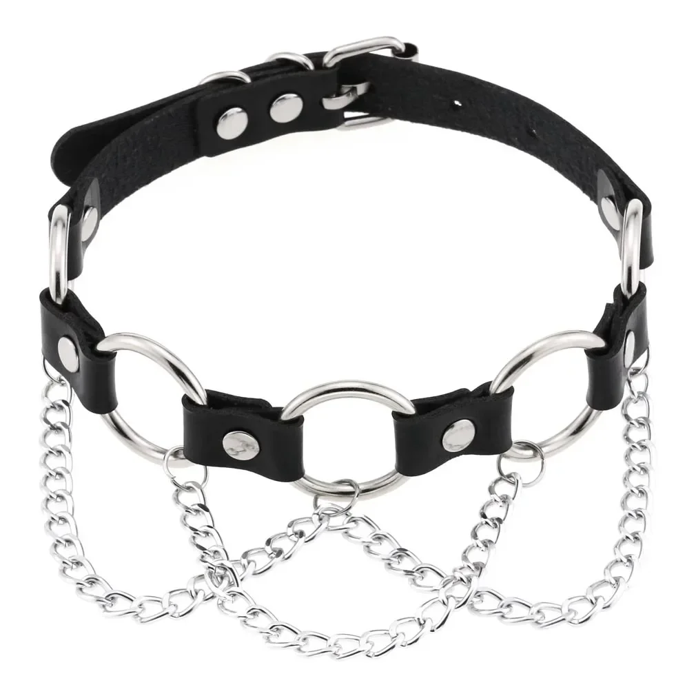 Punk Street photography Gothic Personality Rock and roll O-ring Metal chain Multicolored Leather Stainless steel Necklace
