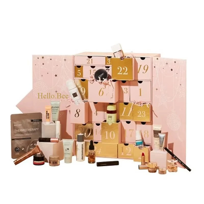 Custom Christmas New Year 24 Day Gift Blind Box Packaging Sliding Drawer Gift Paper Packing Boxes Calendar Blind Box