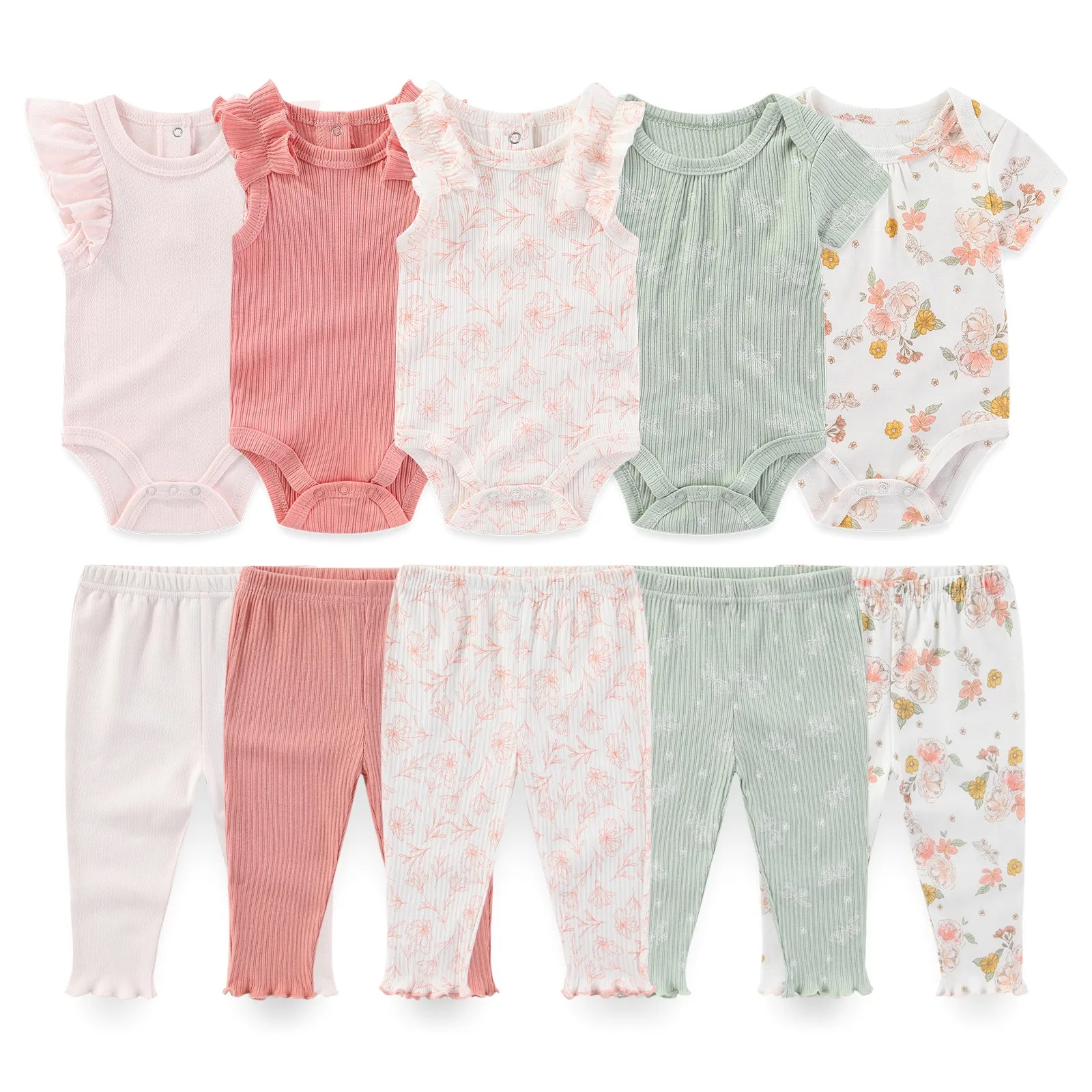 Kiddiezoom 10 Pcs/Lot Four Seasons Fashion Unisex Baby Boy Girl Clothing Set Soft Newborn Bodysuits+Pants Infant Outfit Gift