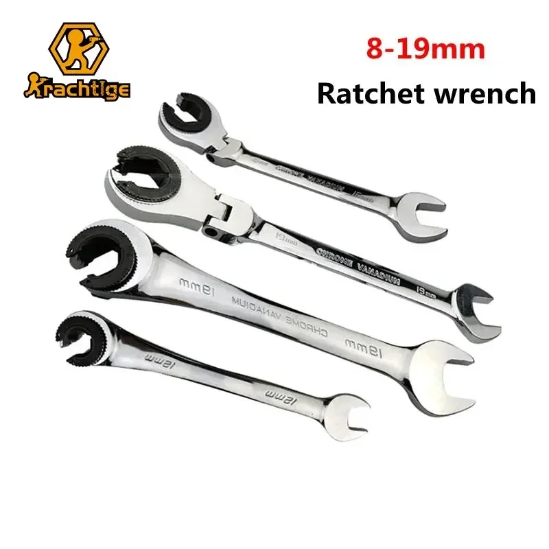 Krachtige 8-19mm 72 Teeth Tubing Ratchet Wrench Open Flexible Head Fix Head Car Repair Oil Wrenches Hand Tools