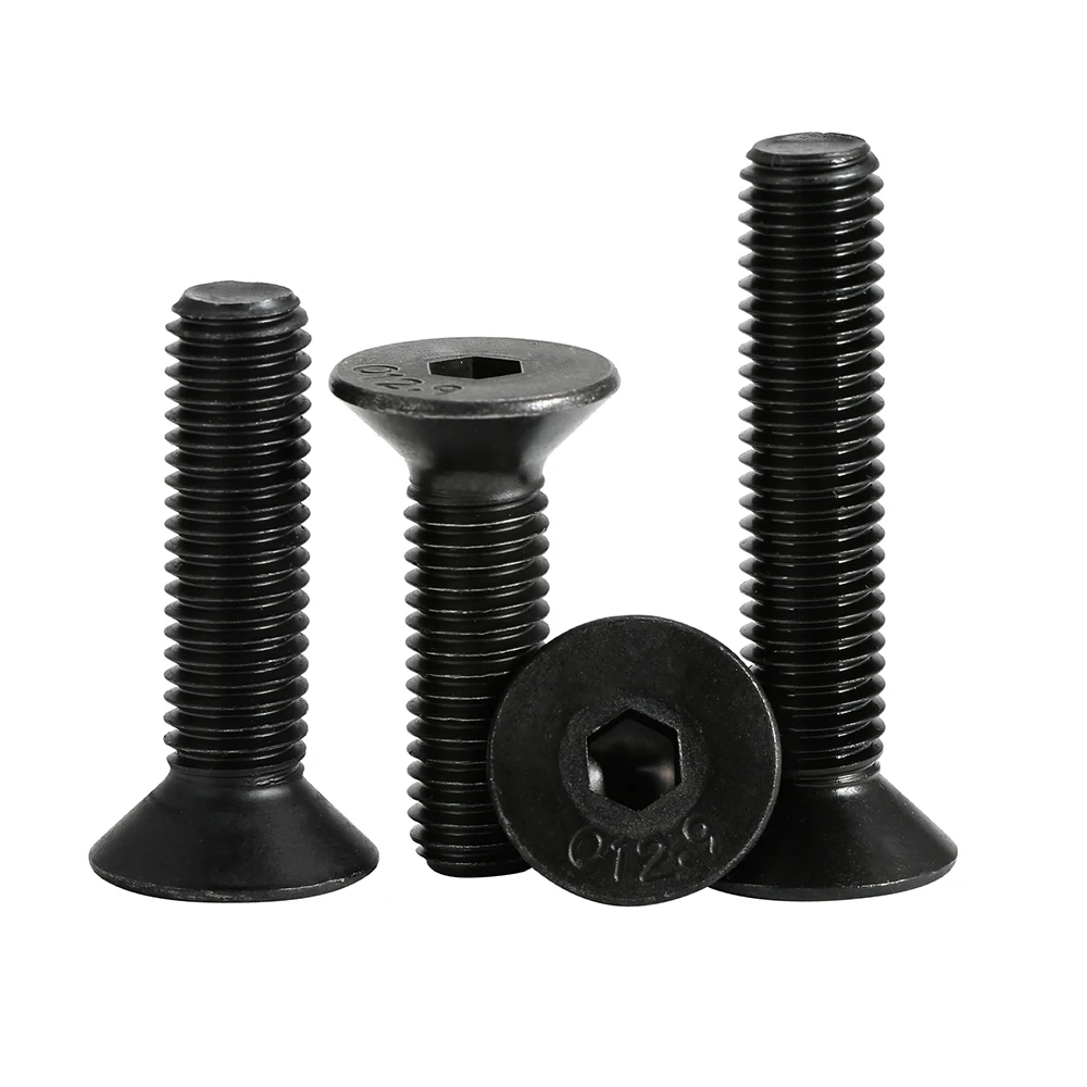 M4 M5 M6 Countersunk Allen Screw Carbon Steel Grade 12.9 Hex Socket Flat Head Bolt Black Length 5/6/8/10/12-60mm