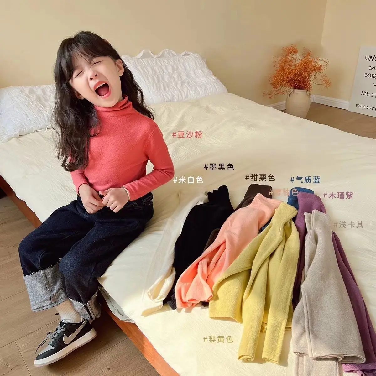 2-10T Toddler Kid Baby Boy Girl Clothes Autumn Winter Basic Sweater Long Sleeve High Neck Knit T Shirt Warm Knitwear Outfit