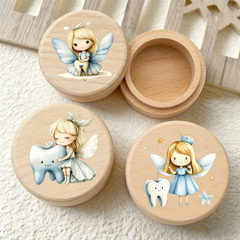 2D Wooden Tooth Fairy Box Preserving Umbilical Cords Birth Souvenirs Fetal Hair Teeth Hospital Straps - Portable Storage Case