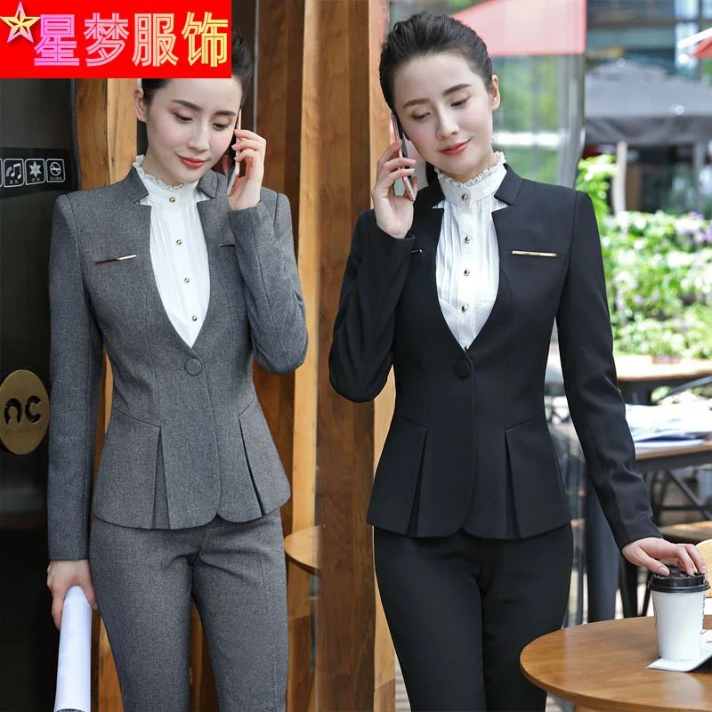 

937 Spring, Autumn and Winter Long Sleeve Office Lady Suit Slim Fit Hotel Front Stage Work Wear Clothes Suit Business Formal Wea