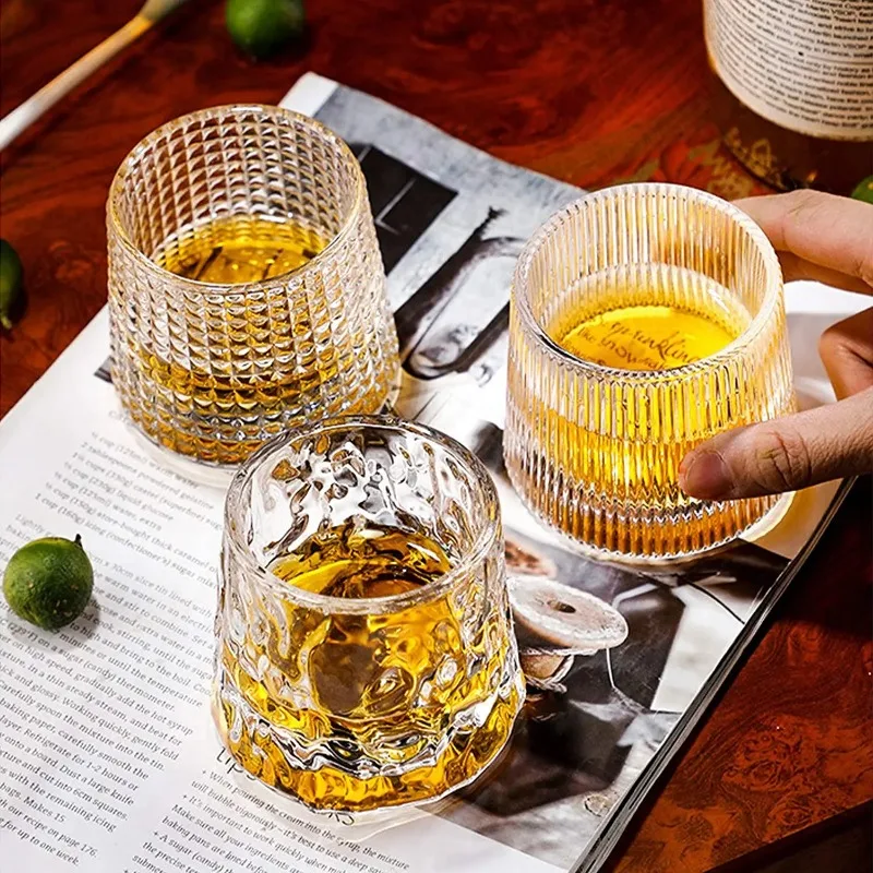 Crystal Whiskey Glasses Tumbler Rotatable Old Fashioned Glass Cup Juice Drink Coffee Wine Cup for Bar Home Christmas Gifts