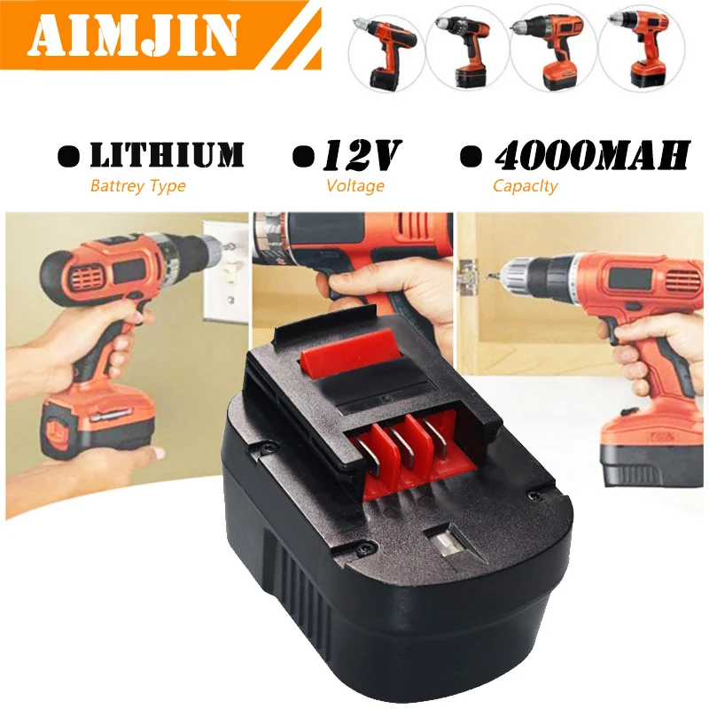 

4000mAh 12V For Black&Decker Ni-MH Drill Tools Battery A12 A12EX FSB12 FS120B A1712 HP HP12 Rechargeable Battery