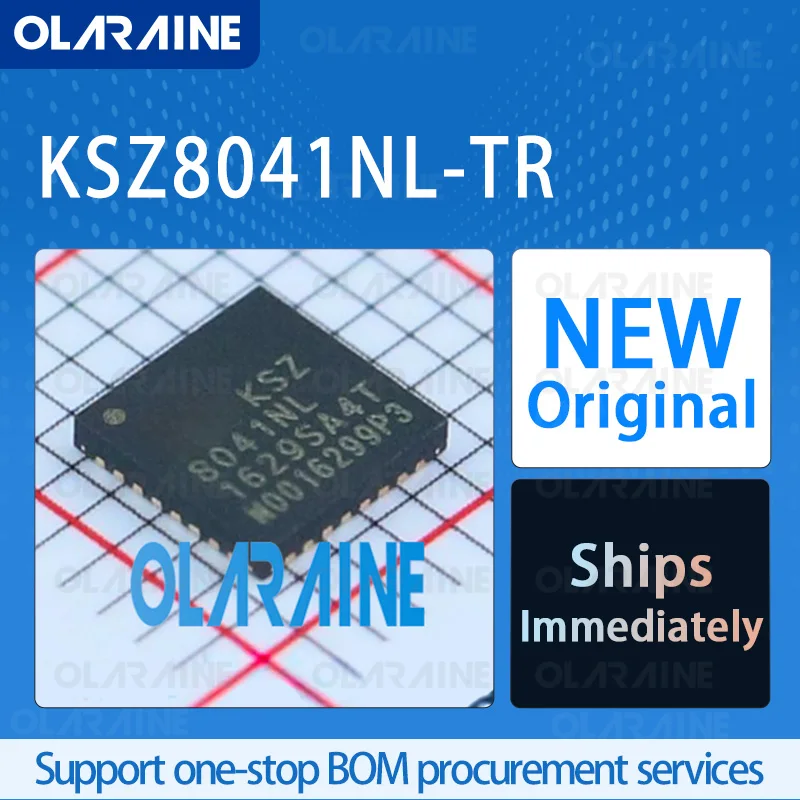 

5/10/100Pcs KSZ8041NL-TR QFN-32 Original IC chip Ethernet ICs RoHS 1 Transceiver Data rates 10 Mb/s, 100 Mb/s Voltage 3.465 V