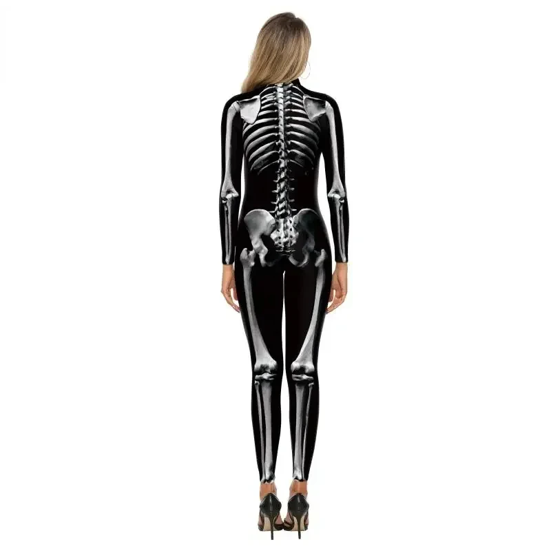 Halloween Skelett Kostüm Body 3D Stretch Skinny Jumpsuit Damen Strampler Party Zentai Outfit Catsuit