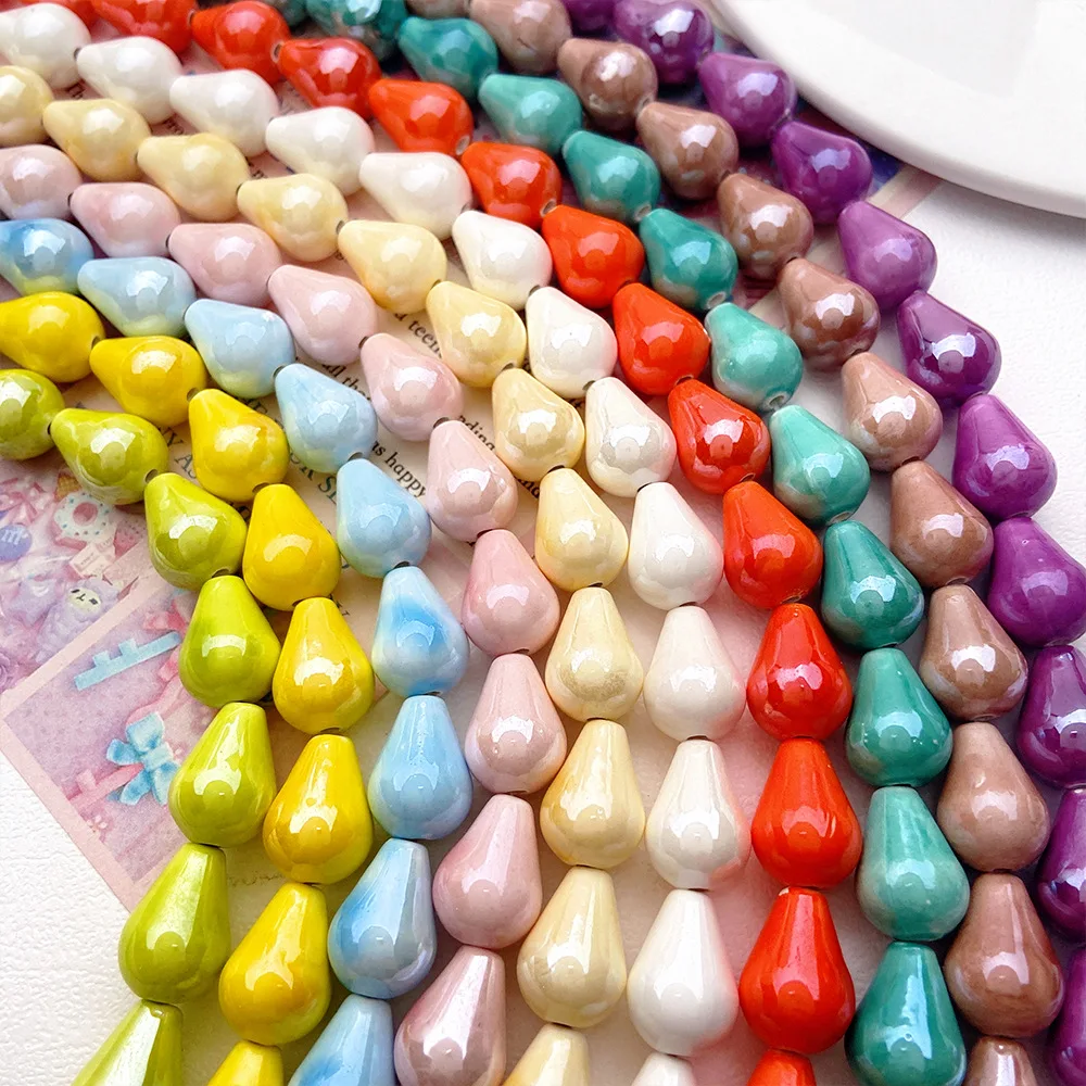 12 x16mm Colourful Glaze Water Drop Shape Ceramic Beads Porcelain Spacer Beads For Jewelry Making DIY Handmade Bracelet Necklace