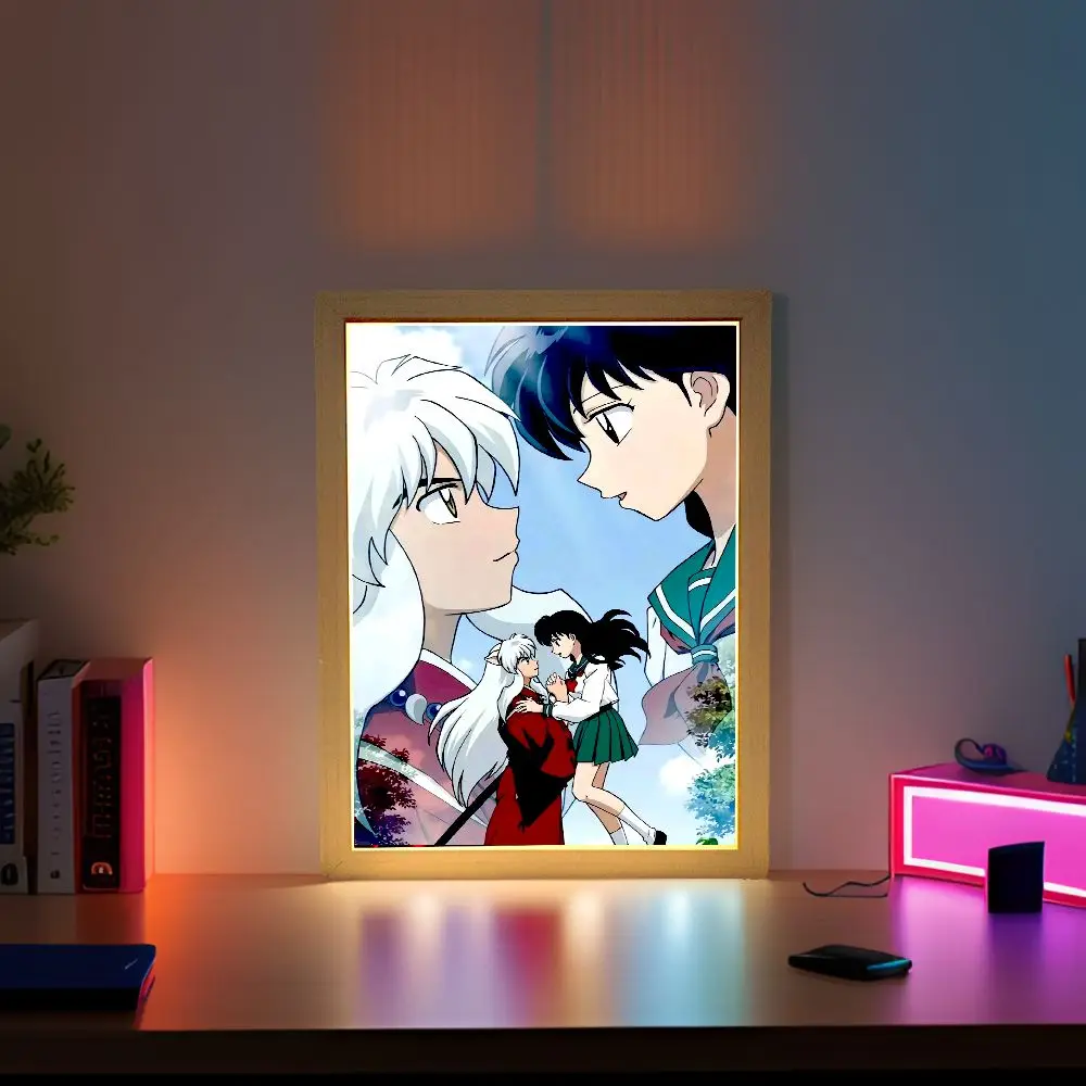 Anime Figure Inuyasha Light Painting Photo Frame Led Night Light Home Bedroom Bedside Table Decoration Christmas Gifts Moon Lamp