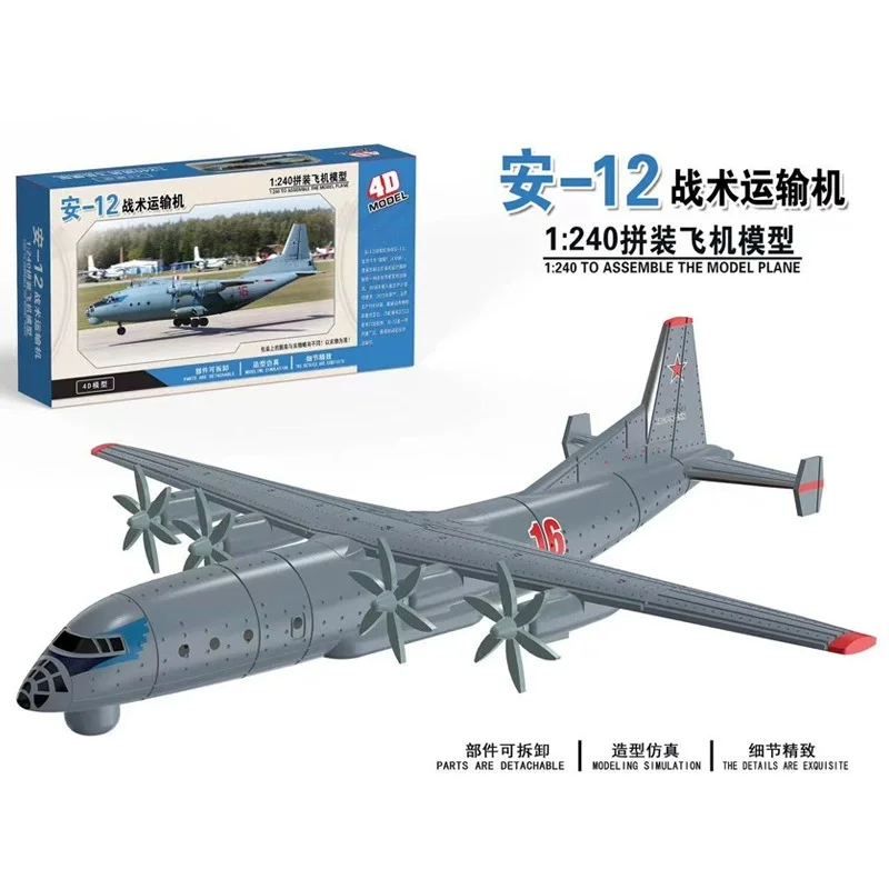 Modello di aereo assemblato 4D Aereo di avvertimento aerotrasportato Scala 1/240 Y-8 Aereo da trasporto Modello di aereo giocattolo militare in plastica