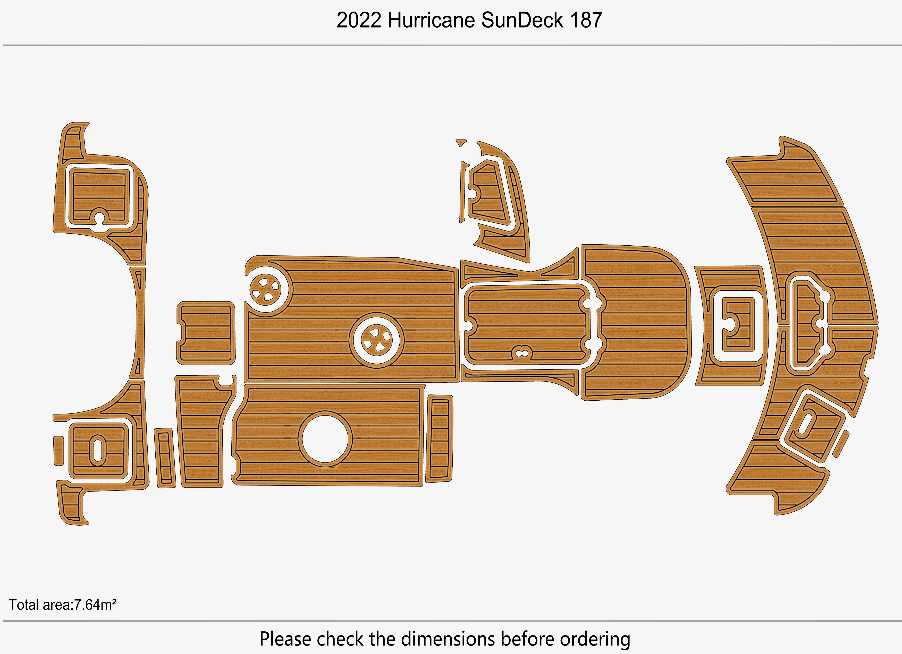 Marine Faux Teak EVA Non-Slip Mat - 2022 Hurricane SunDeck 187 Self-Adhesive 1/4