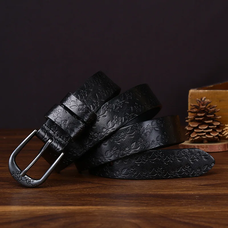 Retro Vegetable Tanned Leather Belt Women Embossed National Trend Waist Belt