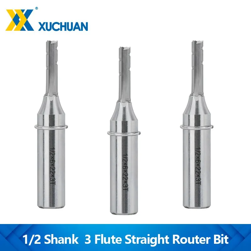 Router Bits 1/2 Shank 3 Flute Cutting Straight Milling Cutter TCT Cut Woodworking CNC Trimming Slot Bits End Mill For Wood