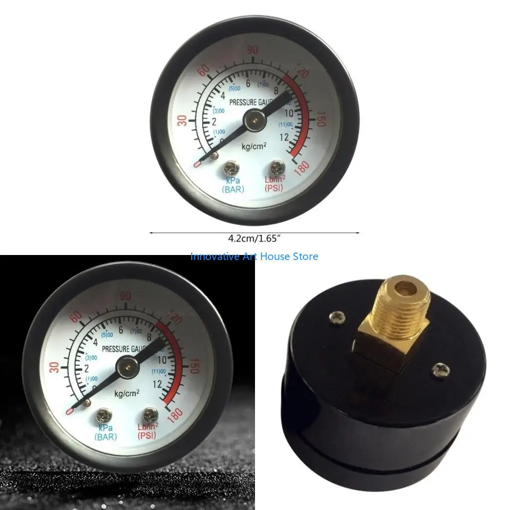 E1PC Air Compressor Pneumatic Hydraulic Fluid Pressure Gauge 0-12Bar 0-180PSI Back Mount Fluid Pressure Gauge Professional