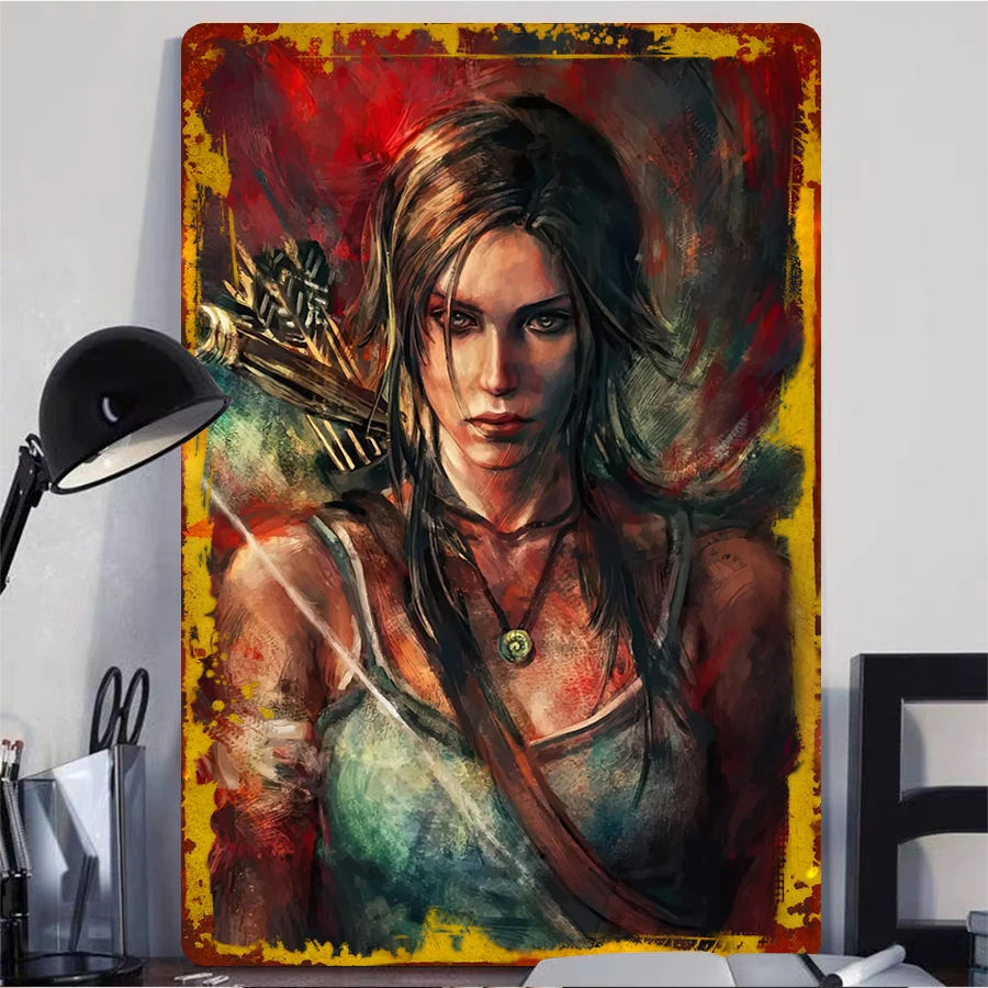 Custom Metal Art Painting of Female Adventurer with Bow and Arrow Wall Decor Home Decoration