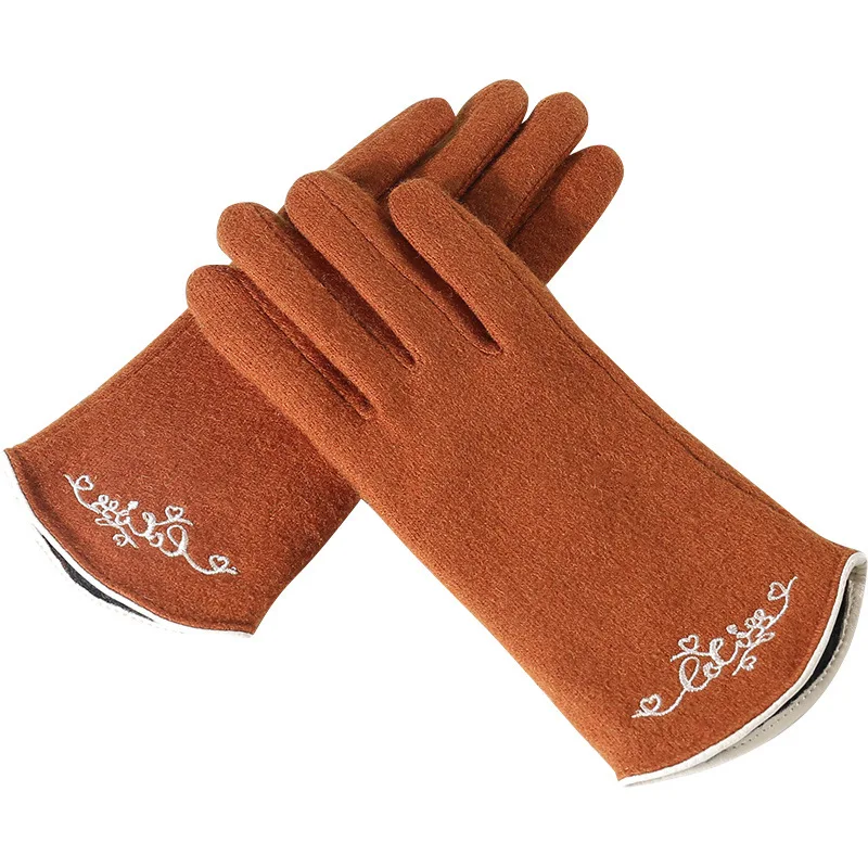 Gloves Autumn and Winter New Wool Gloves Women\'s Touch Screen Cycling Cold Proof Plush Outdoor Warm Embroidery Fashion Wholesale