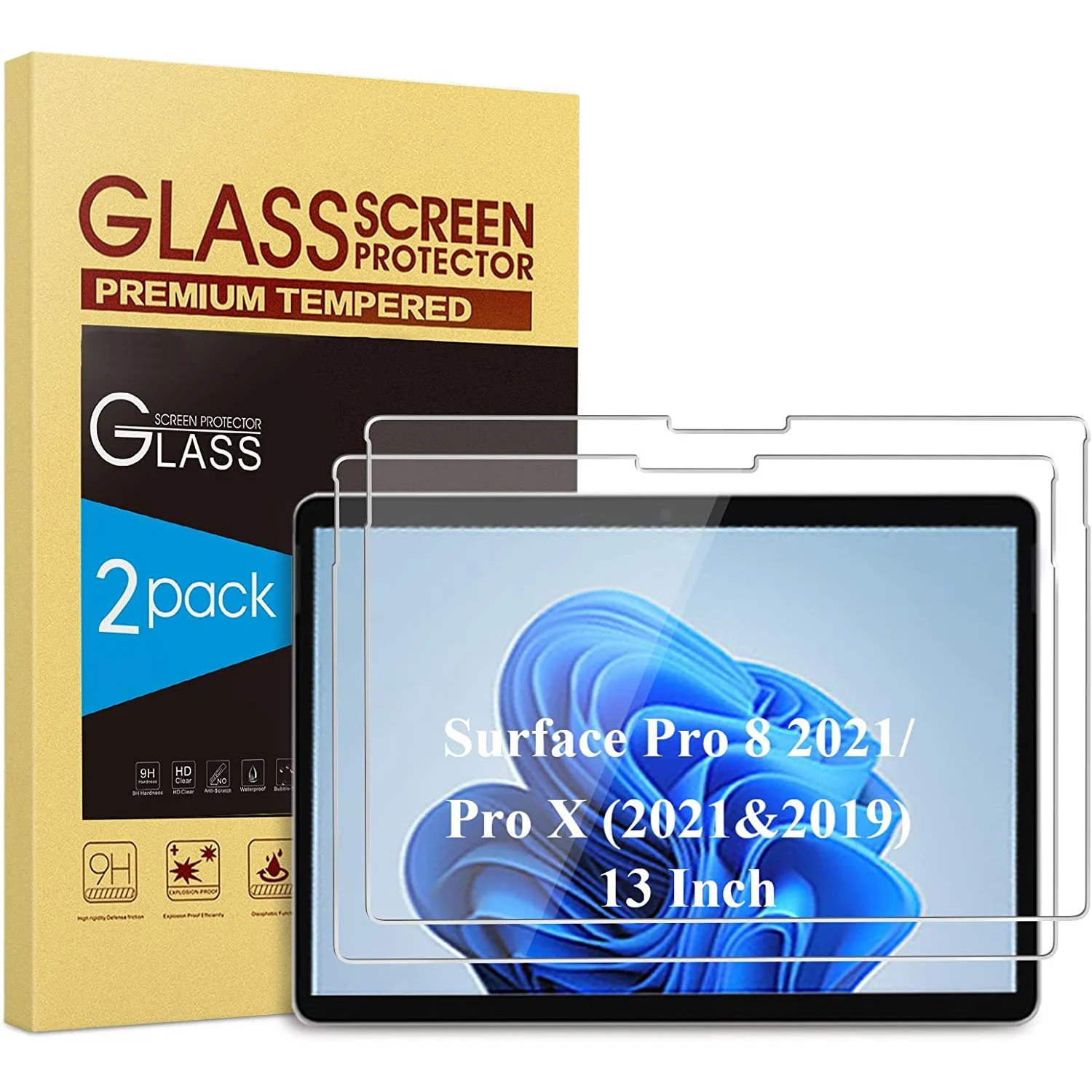 

2 Pack Support Surface Pen Tempered Glass Screen Protector for Surface Pro 8 2021 (13 Inch) / Surface Pro X 2021/2019