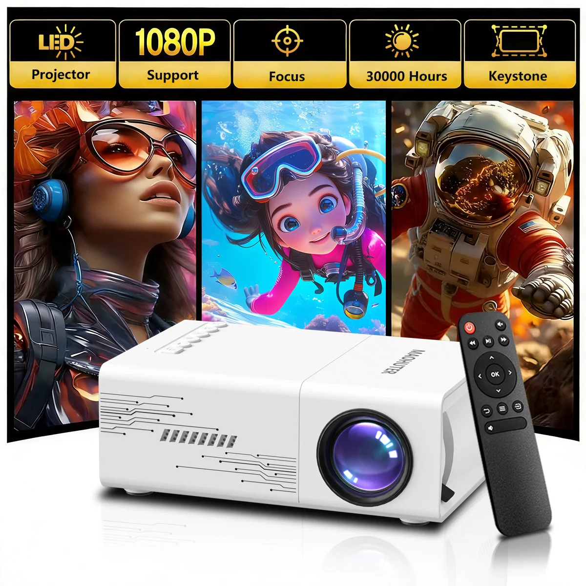 

Портативный проектор с питанием от USB, поддерживает проекцию HD 1080P, подходит для домашнего кинотеатра и использования на открытом воздухе.