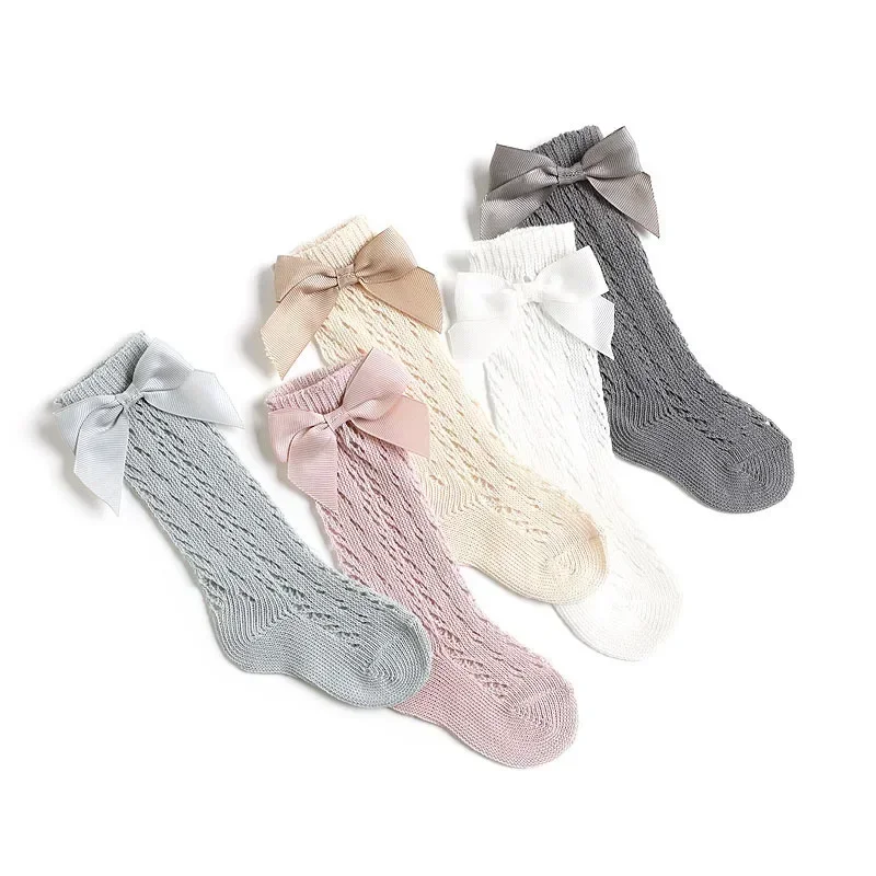 Spring Summer Baby Kids Bow Hollow Out Socks Mesh Breathable Long Socks Girls Children School Uniform Knee High Stockings