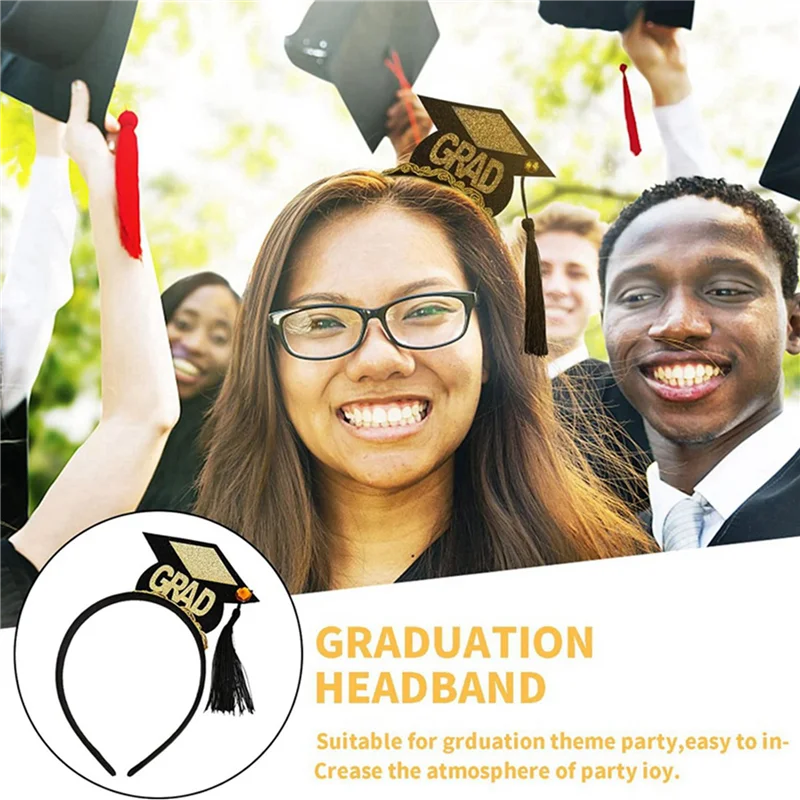 

【Shopper’S-Favorite!】2Set Grad Cap Headband Graduated Satin Sash 2024 Graduation Party Decoration Supplies Photo Props Mini Bach