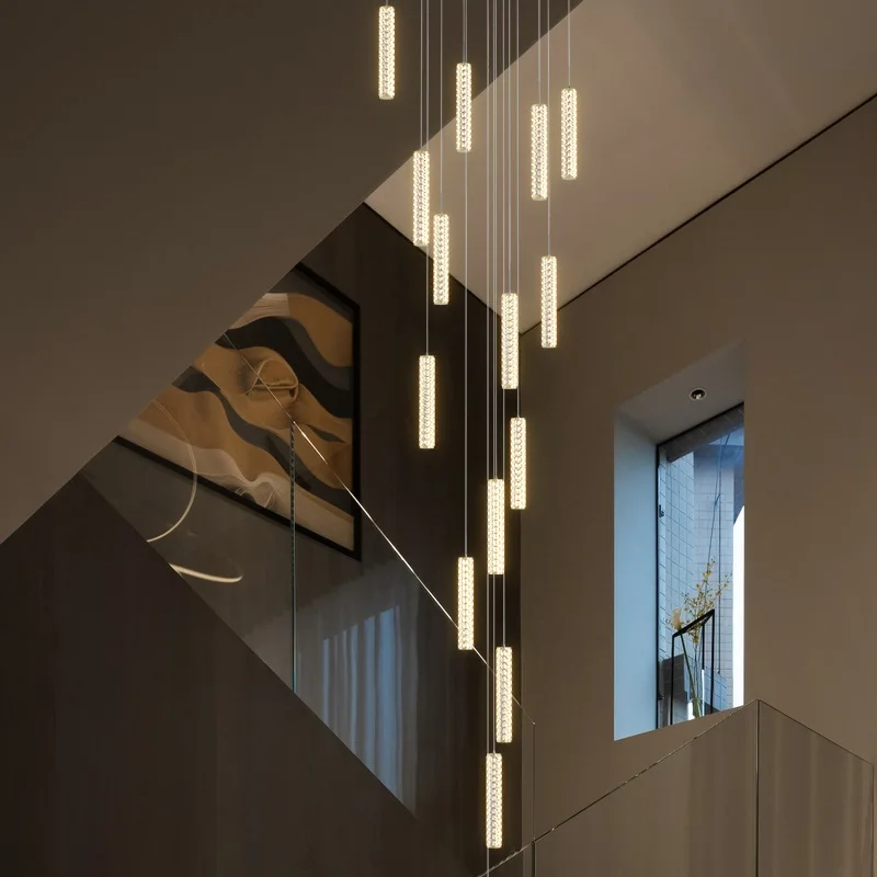Nordic Rotating Long Line LED Pendant Lamps Luxury Multi Head Chandelier Living Room Stair Loft Villa Restaurant Creative Lights