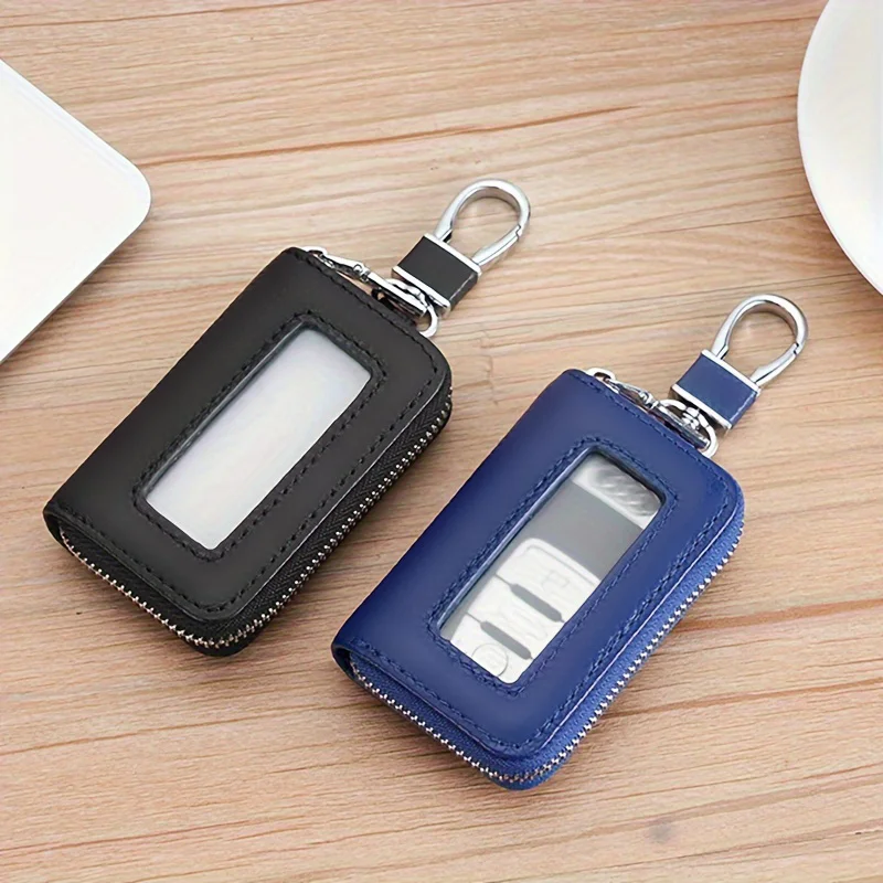 Leather Case keychain Lychee Pattern Light Luxury Mirror Window Visible Remote Control Lock Packet Key Case Waterproof