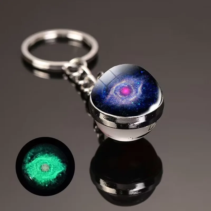 Glow In The Dark Solar System Planet Key Chain Nebula Luminous Key Ring Moon, Earth, Sun, Double-sided Glass Ball, Keychain Gift