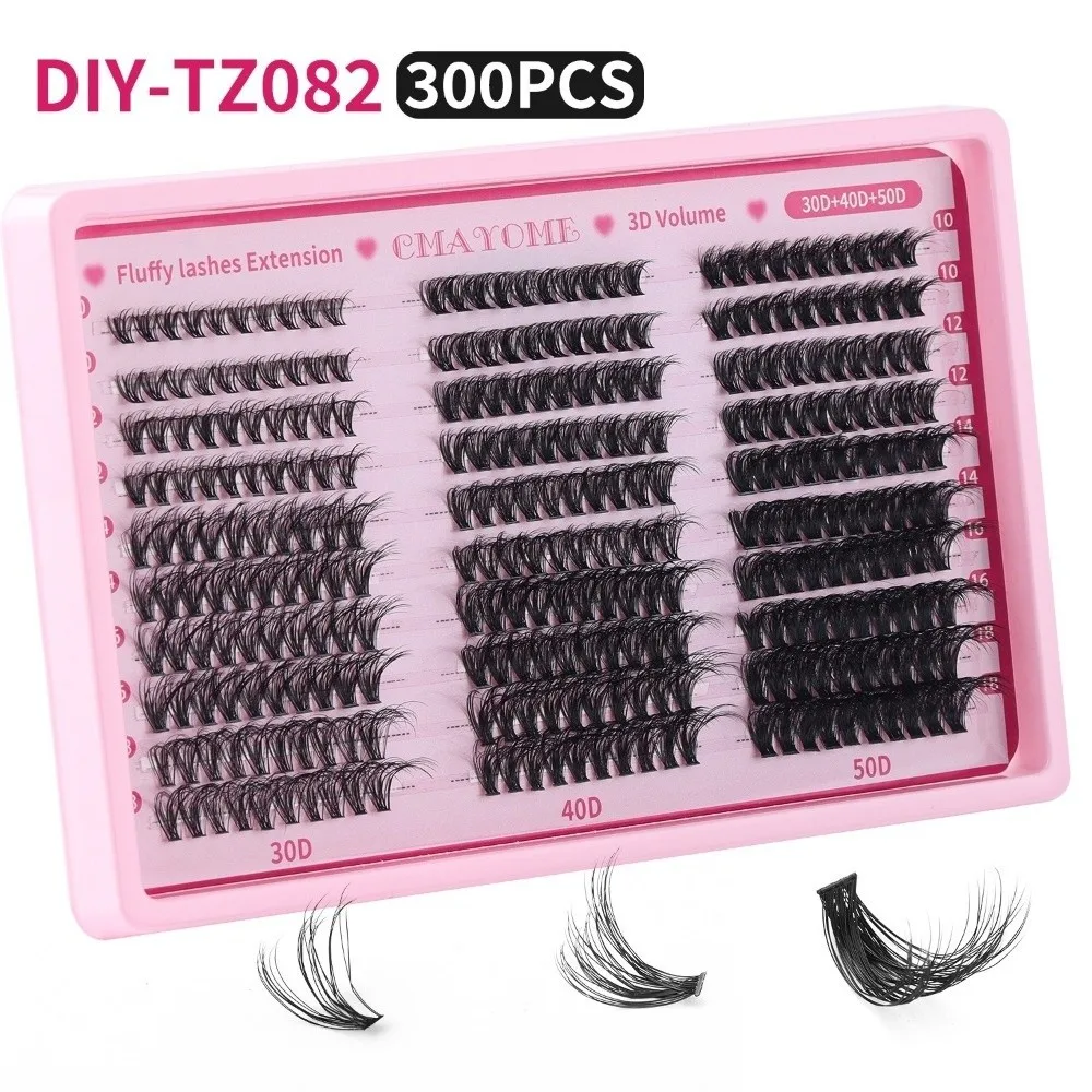 300Pcs Bond and Seal False Eyelashes Natural Look 30-Row Large Capacity Volume Lashes 30D/40D/50D/60D/80D/100D Cluster Design