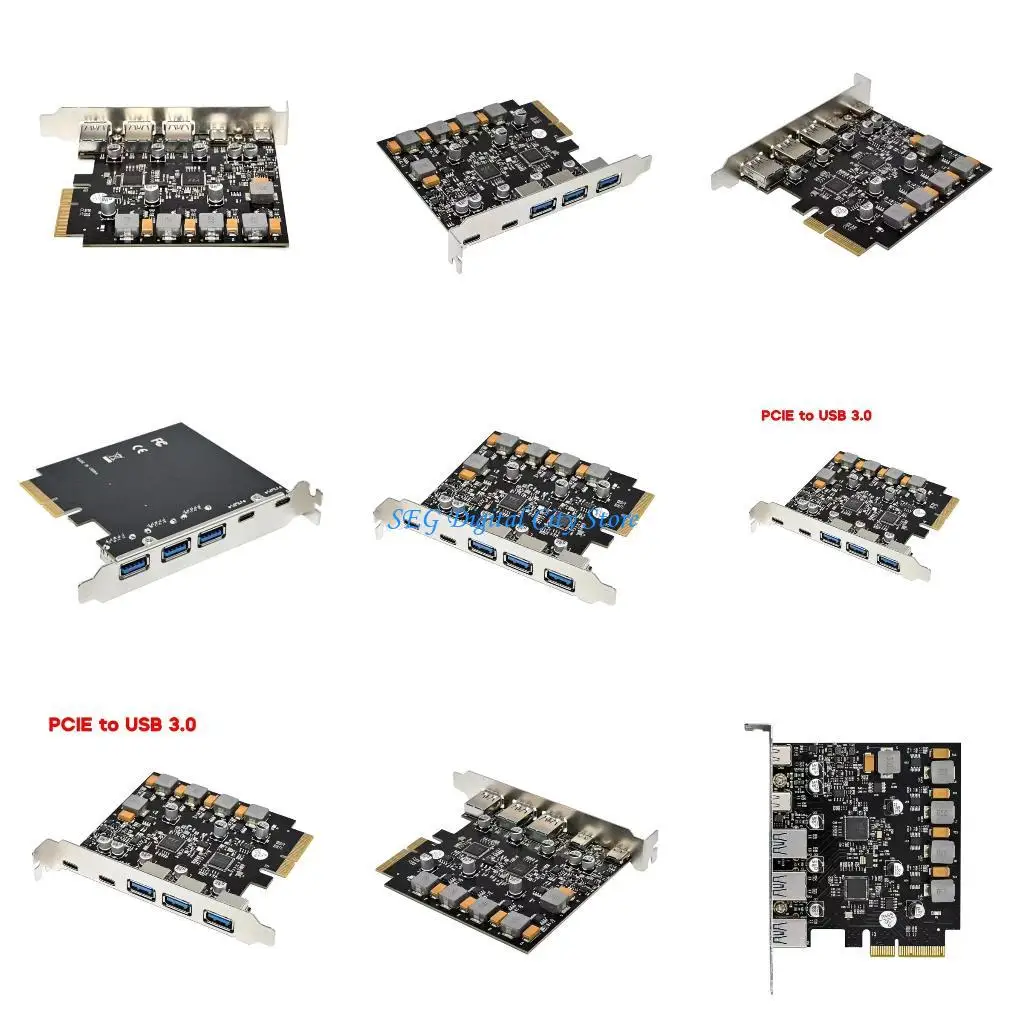 

U75B PCI-E USB3.0 Card 5-Port Type-C (2) TypeA (3) ASM3142 Chip 5Gbps without Additional Power Cable- for Desktop Computer PC