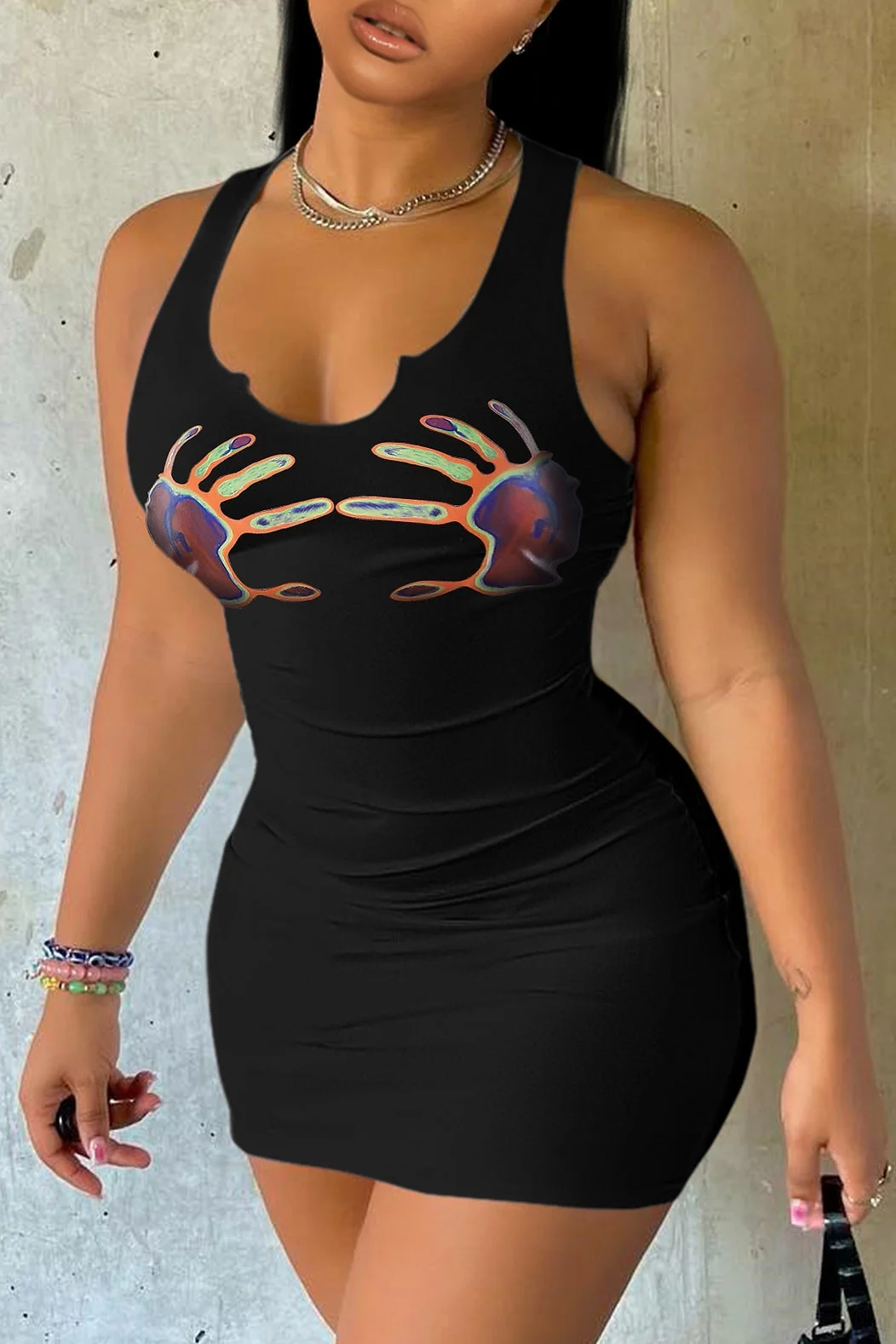 Estate Cartoon Print White Palm U-Ne Bodycon Svel Vest Dr Gonna Poliestere Miscela di cotone H-ape Dr da donna