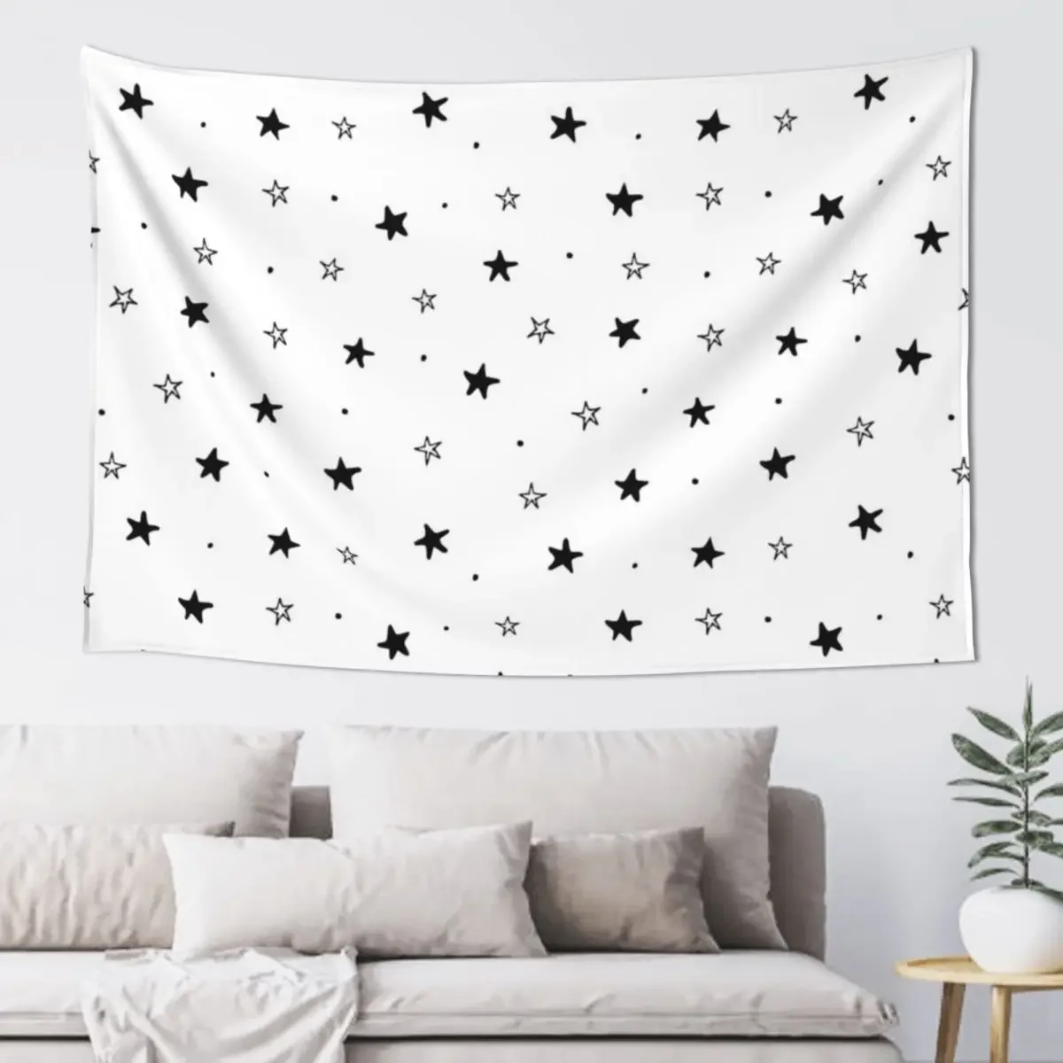 

Doodle Stars on white Tapestry Nordic Home Decor Decorations For Room For Bedroom Tapestry