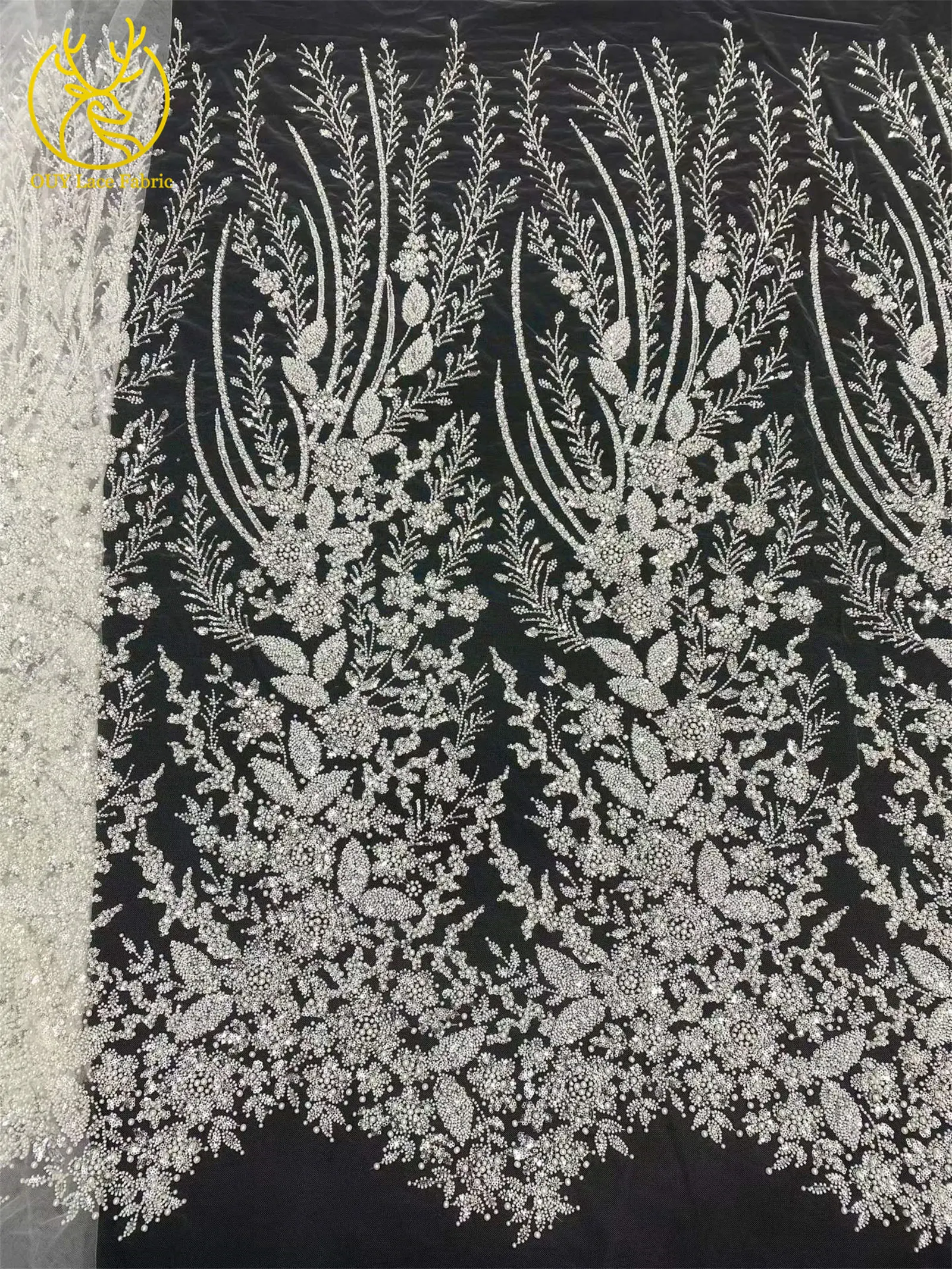 Afrikanischer handgefertigter bestickter Pailletten-Spitzenstoff, blauer französischer Tüll-Mesh-Spitzenstoff, nigerianischer Bankettkleiderstoff – Detail 10