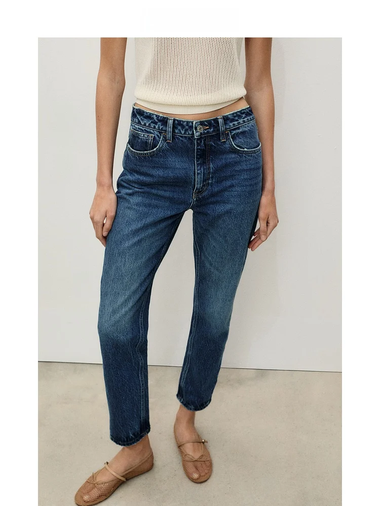 

Классические прямые джинсы с высокой талией, женские хлопковые эластичные джинсы Faion MANGO, простая универсальная осенняя коллекция