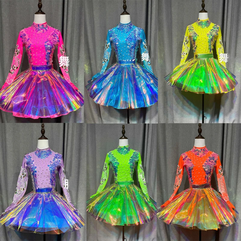 여성 그룹 재즈 댄스 코스튬 스팽글 탑 레이저 스커트, 크리스마스 데이 파티 축제 의상, 나이트클럽 DJ Ds 무대 고고 웨어 8771