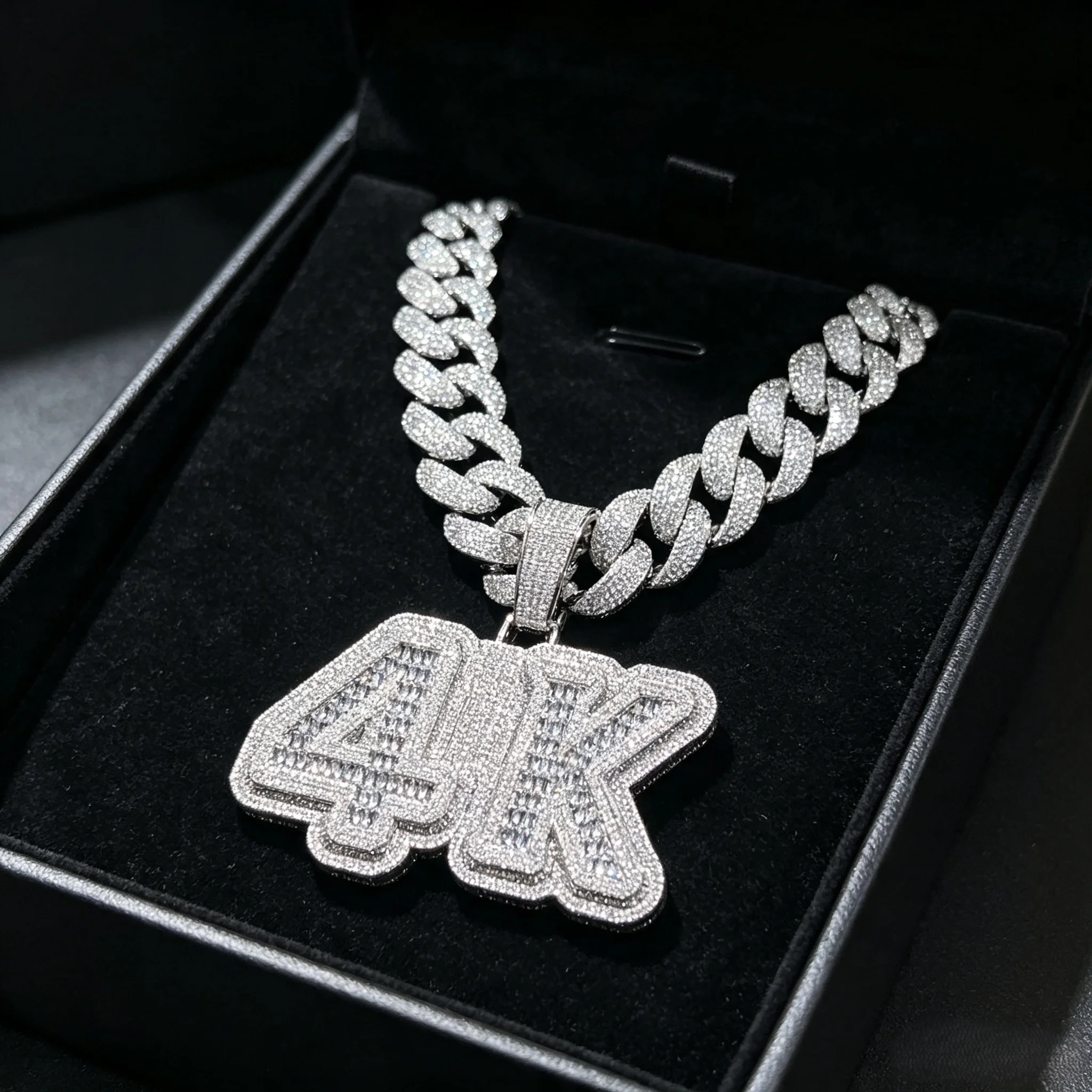 Copper Iced Out 4K Letter Pendant with Cuban Link Chain, Baguette & Round Diamond Paved Hip Hop Number Charm Necklace for Men, Bling Street Rapper Fashion Jewelry, Birthday Anniversary Christmas Party Gift Daily Outfit Accessory