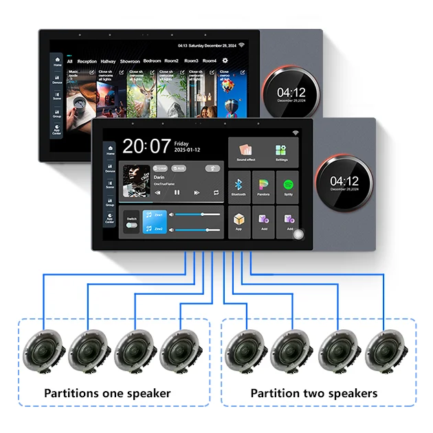 

Golden Security Touch Screen Q7 7 Inch Smart Panel with Built in Music Speaker Output Can Connecting with 8 Wired Speakers Tuya