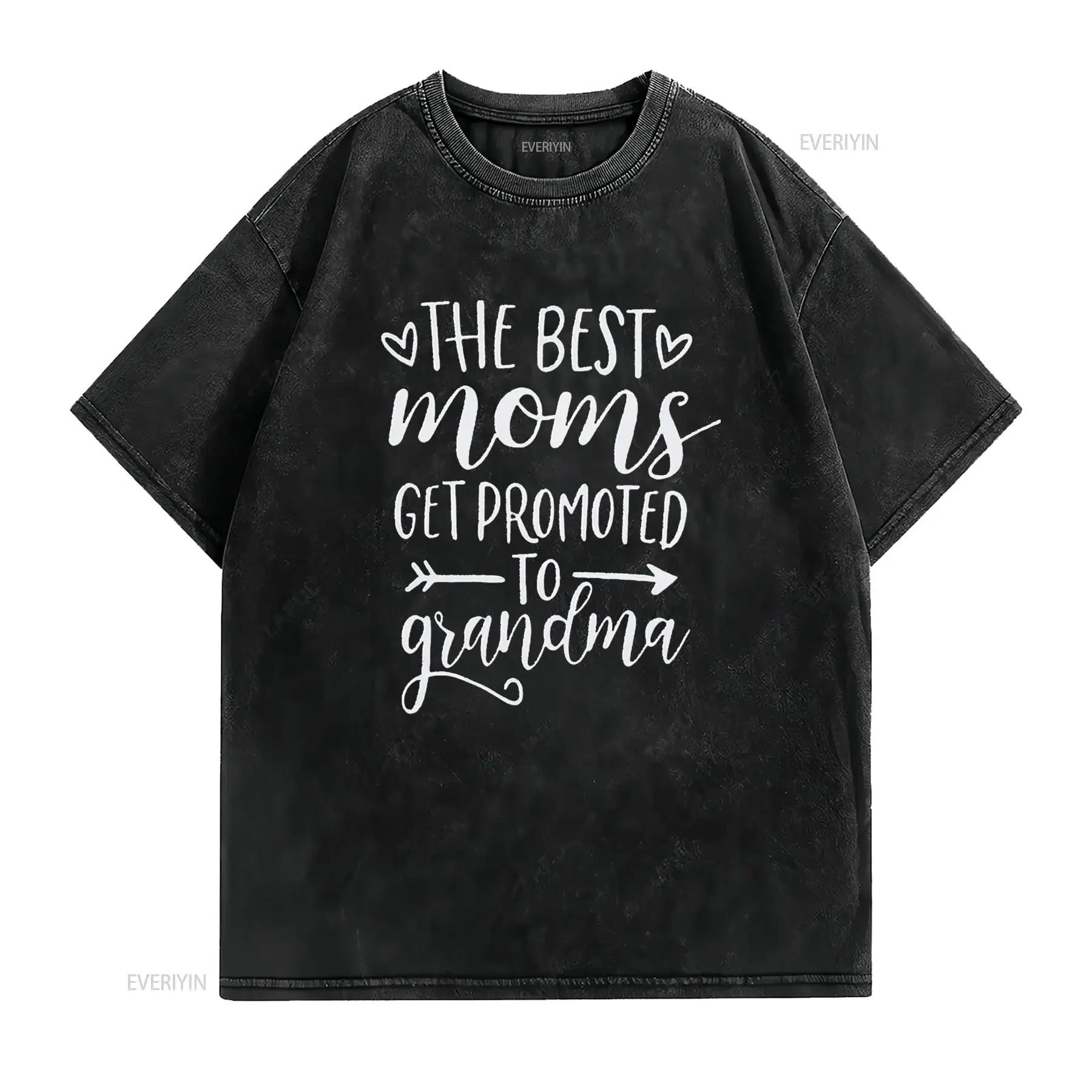 The Best Moms Get Promoted to Grandma T Shirt Women Grandmother GifT with Funny Saying Casual Top vintage Washed Versatile
