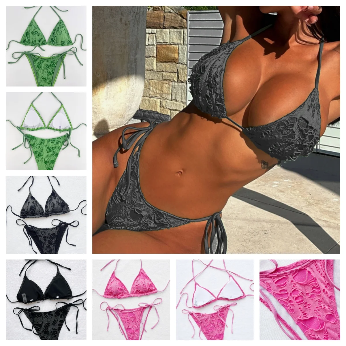 

Ripped sexy bikini women's Swimwear Bathing Suit Brazilian 2-Piece Folds Bikinis Set Push Up Swimsuit New