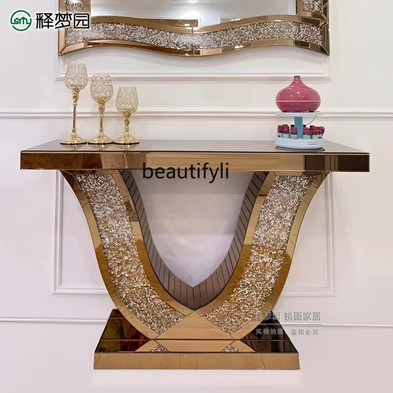 

YH3 European mirror entrance table light luxury living room entrance door against the wall end view table rack