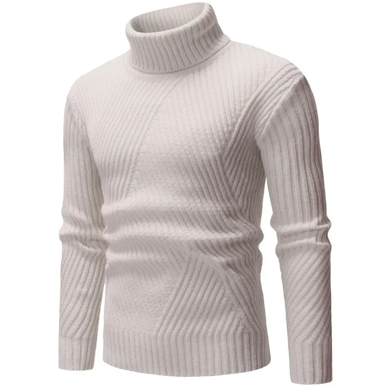 

2023 Winter New Fashion High Neck Knit Sweater Twisted Flower Slim Fit Solid Color Men's Sweater