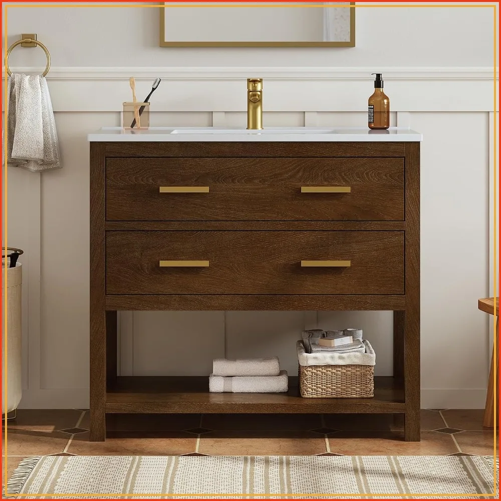 36 Inch Bathroom Vanity with Sink, Walnut Finish