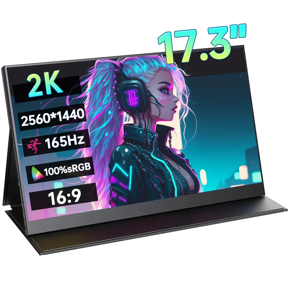 

17.3 Inch 2K 165Hz Portable Monitor 16:9 100%sRGB 500Nit 3MS Display IPS Gaming Screen For PC Laptop Mac Phone Xbox PS4/5 Switch