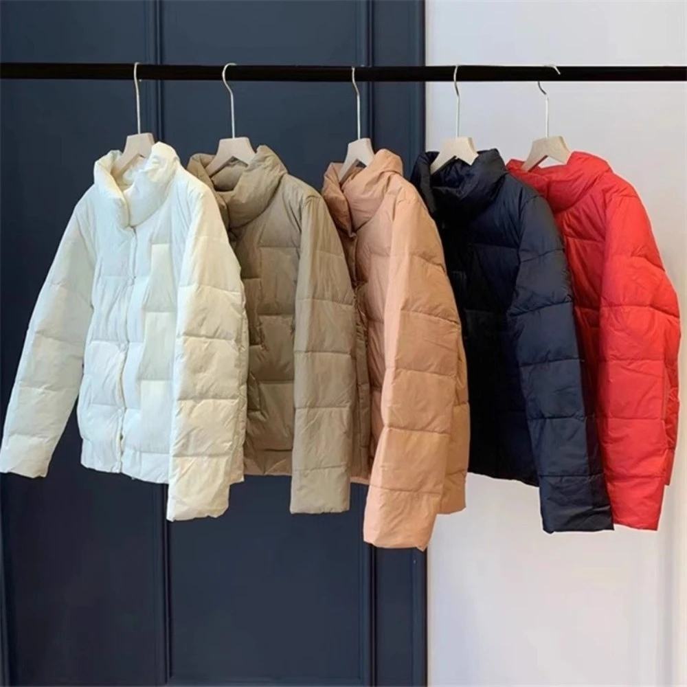 

2025 New Autumn Winter Women Down Jacket Fashion Lightweight Warm White Duck Down Coat Stand Collar Short Casual Puffer Coat